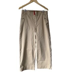 Spanx Womens Khaki Tan Stretch Twill Wide Leg Crop Pants XL High Rise Utility